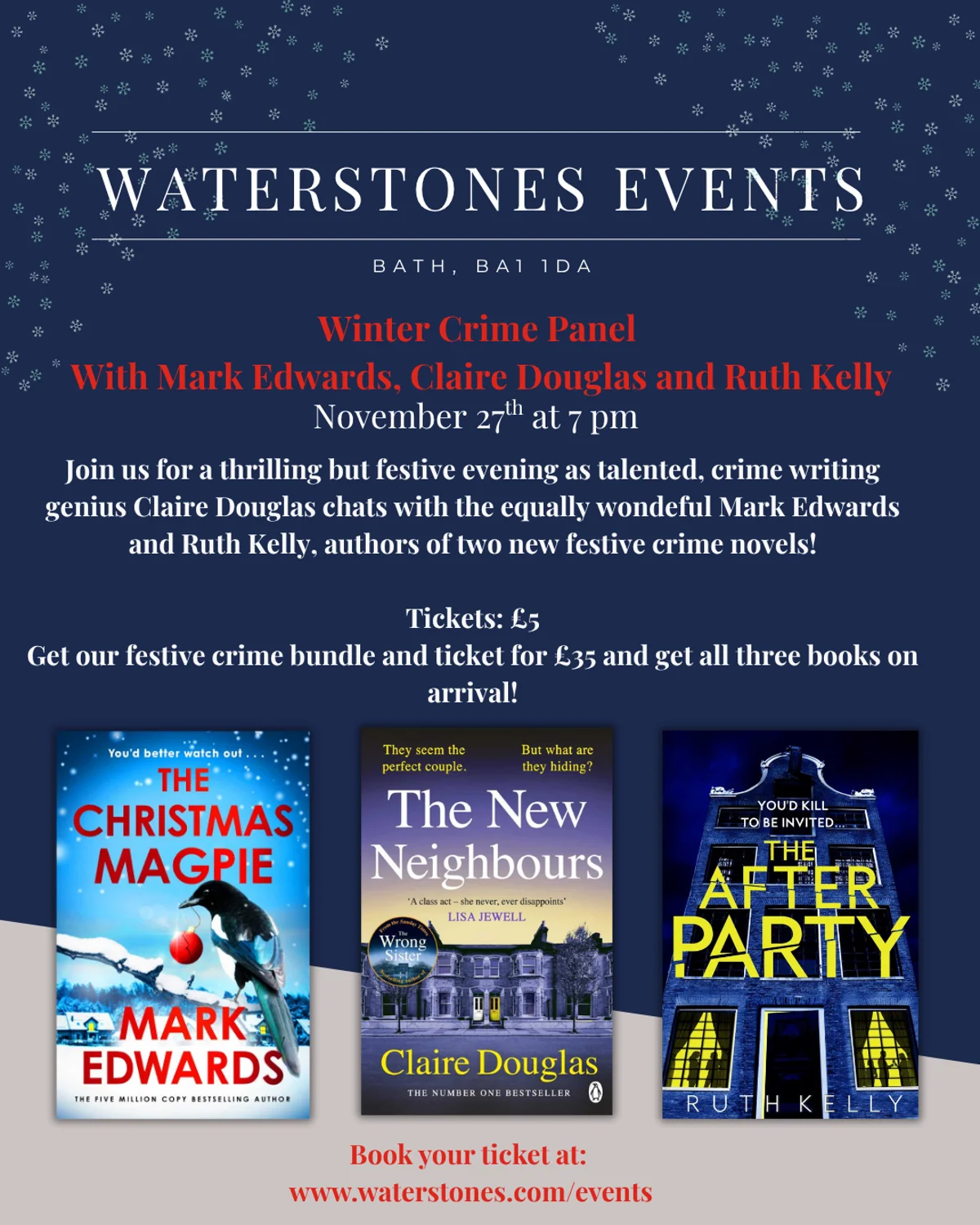 Festive Crime Panel - With Mark Edwards, Claire Douglas and Ruth Kelly